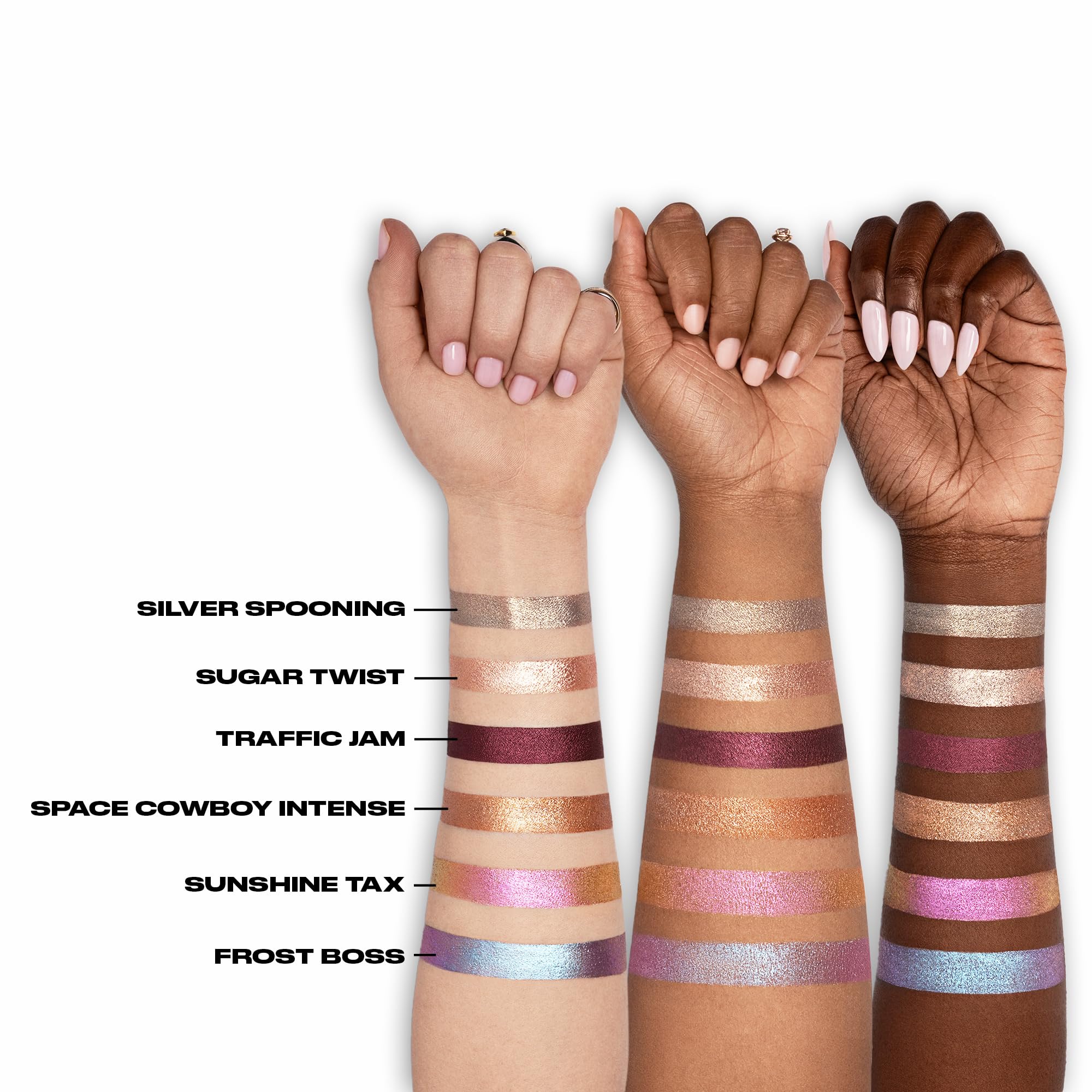 Urban Decay Glaze-On Space Cowboy lid glow highlights glide-on shimmer.
