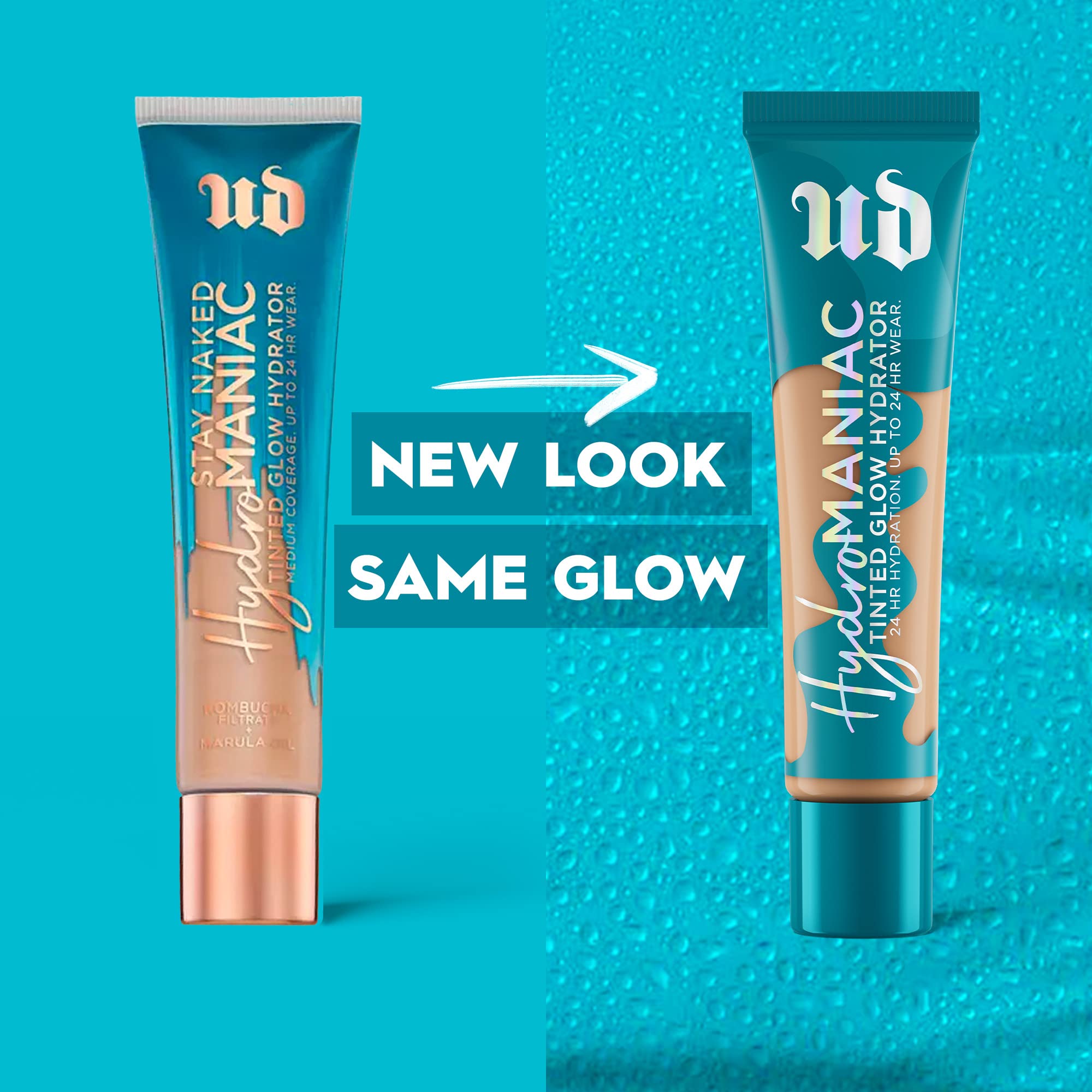 Urban Decay Hydromaniac ingredients closeup featuring kombucha filtrate and marula oil for hydration