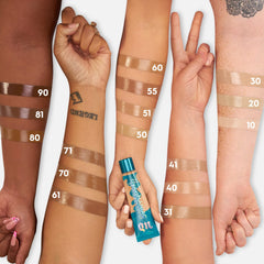 Urban Decay Hydromaniac texture swatch demonstrates buildable medium coverage without heaviness