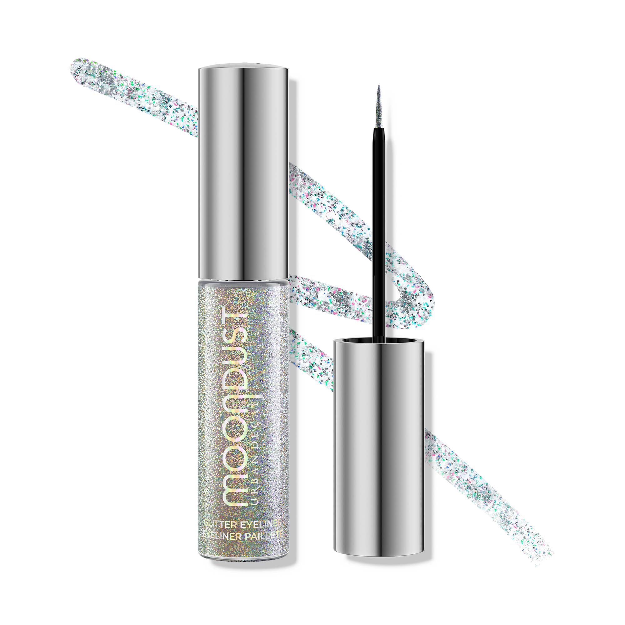 Urban Decay Moondust eyeliner Disco Daydream bottle close-up for precise glitter application.