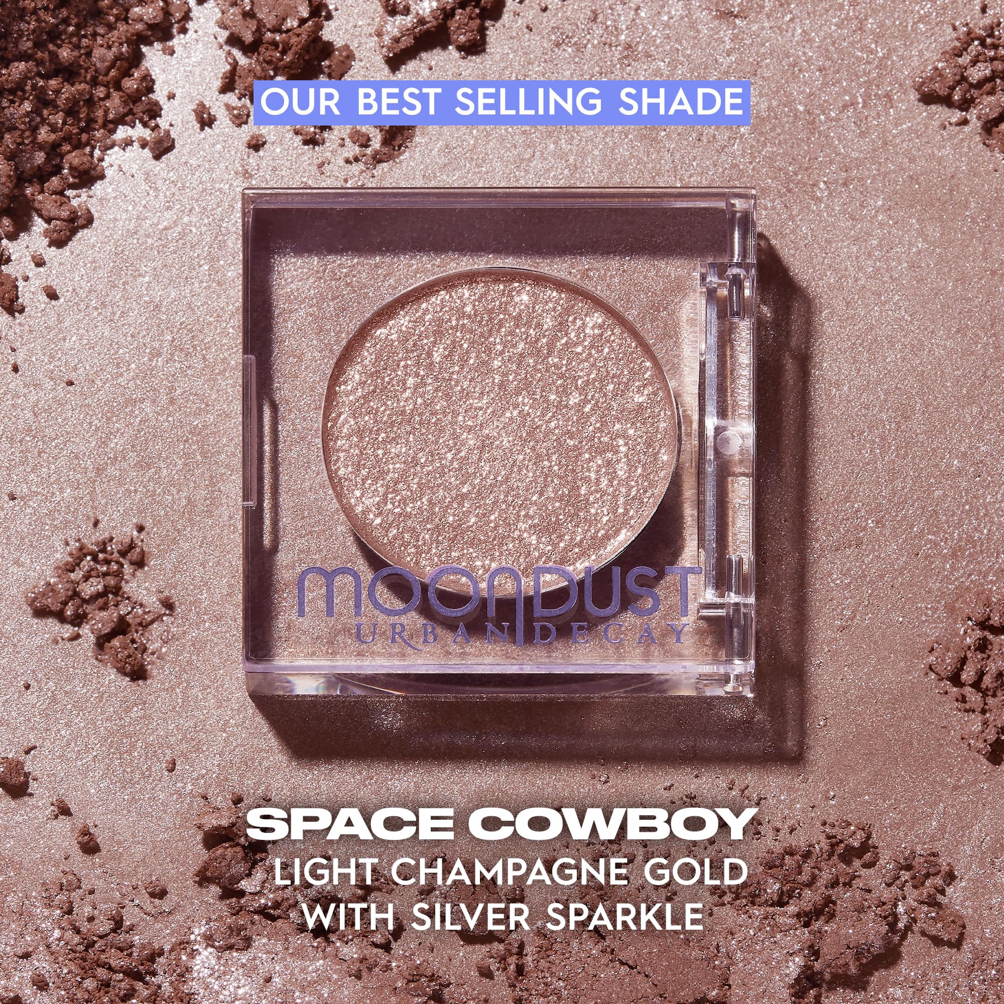 Urban Decay Moondust Space Cowboy wet-finish on lid for everyday glam.