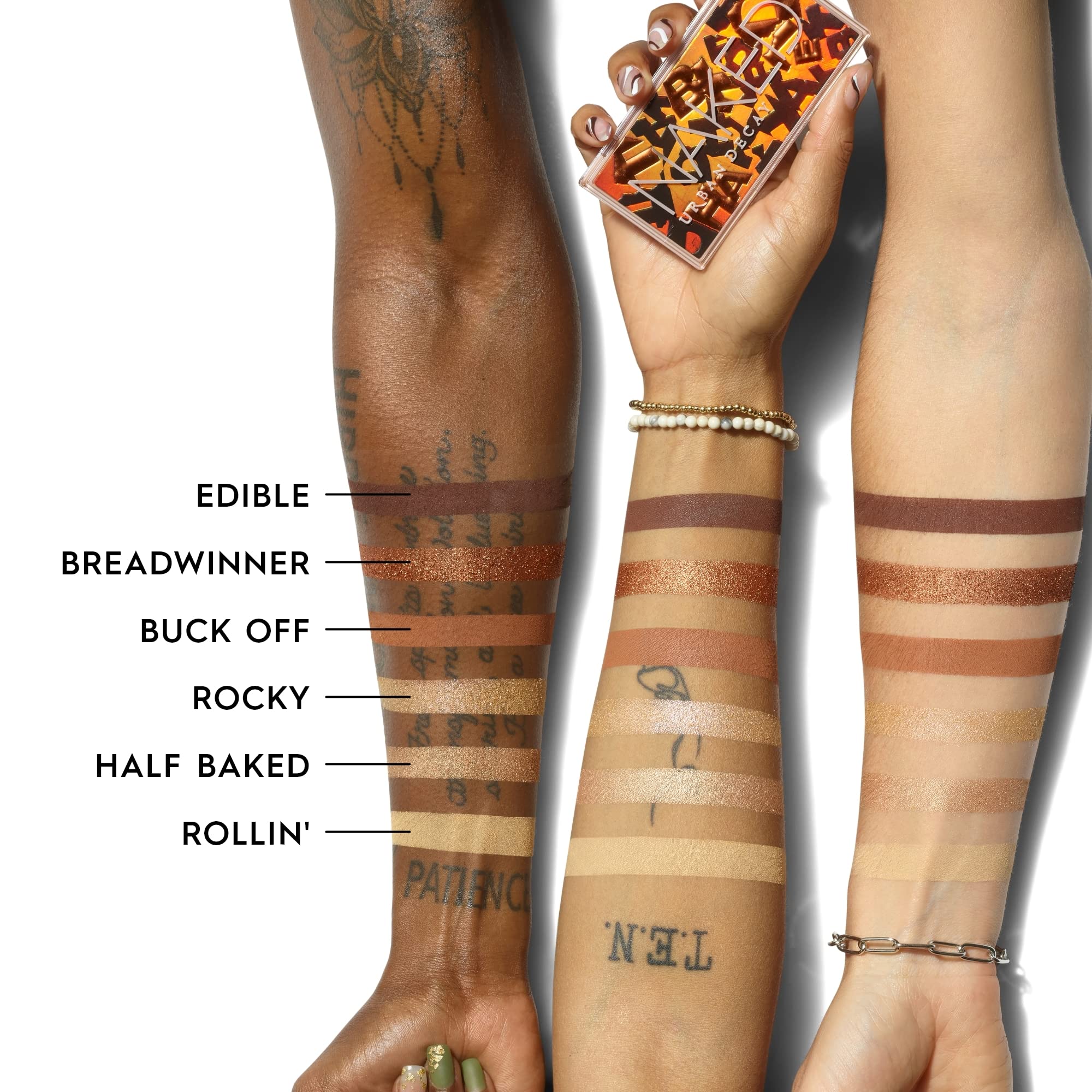 URBAN DECAY Naked Mini Half Baked close-up shades highlight blendable shimmer and matte contrast