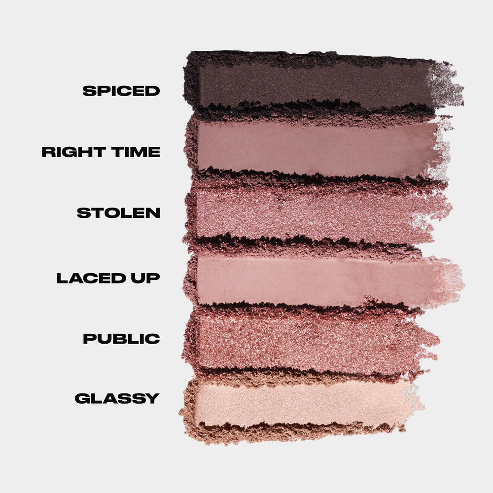 Urban Decay Naked3 Mini rosy-shadows close-up swatches show velvet-pigment payoff.