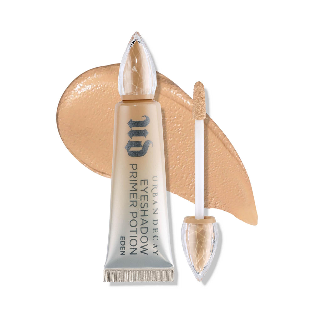 Urban Decay Primer Potion Eden bottle close-up showing nude matte base for crease-free wear