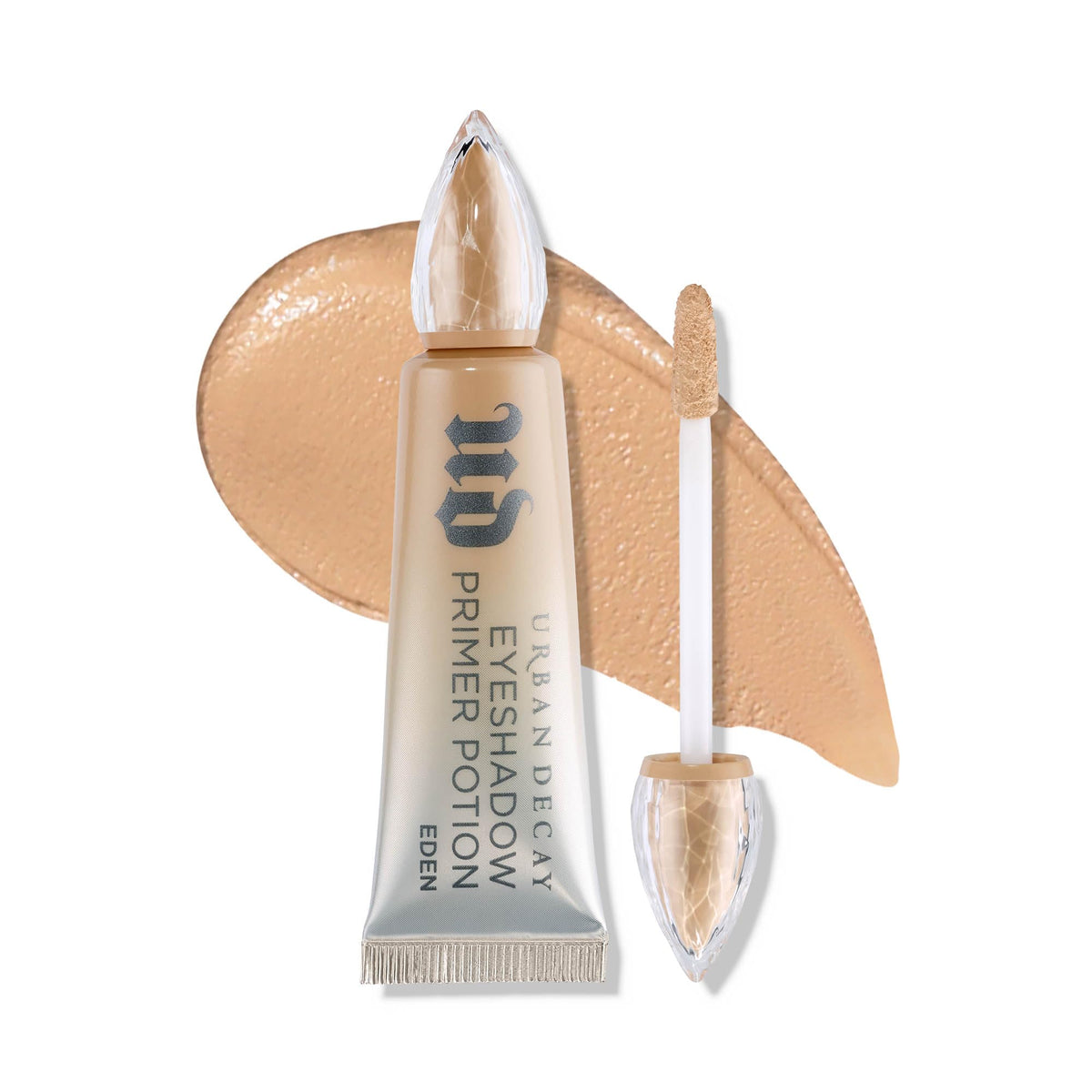 Urban Decay Primer Potion Eden bottle close-up showing nude matte base for crease-free wear