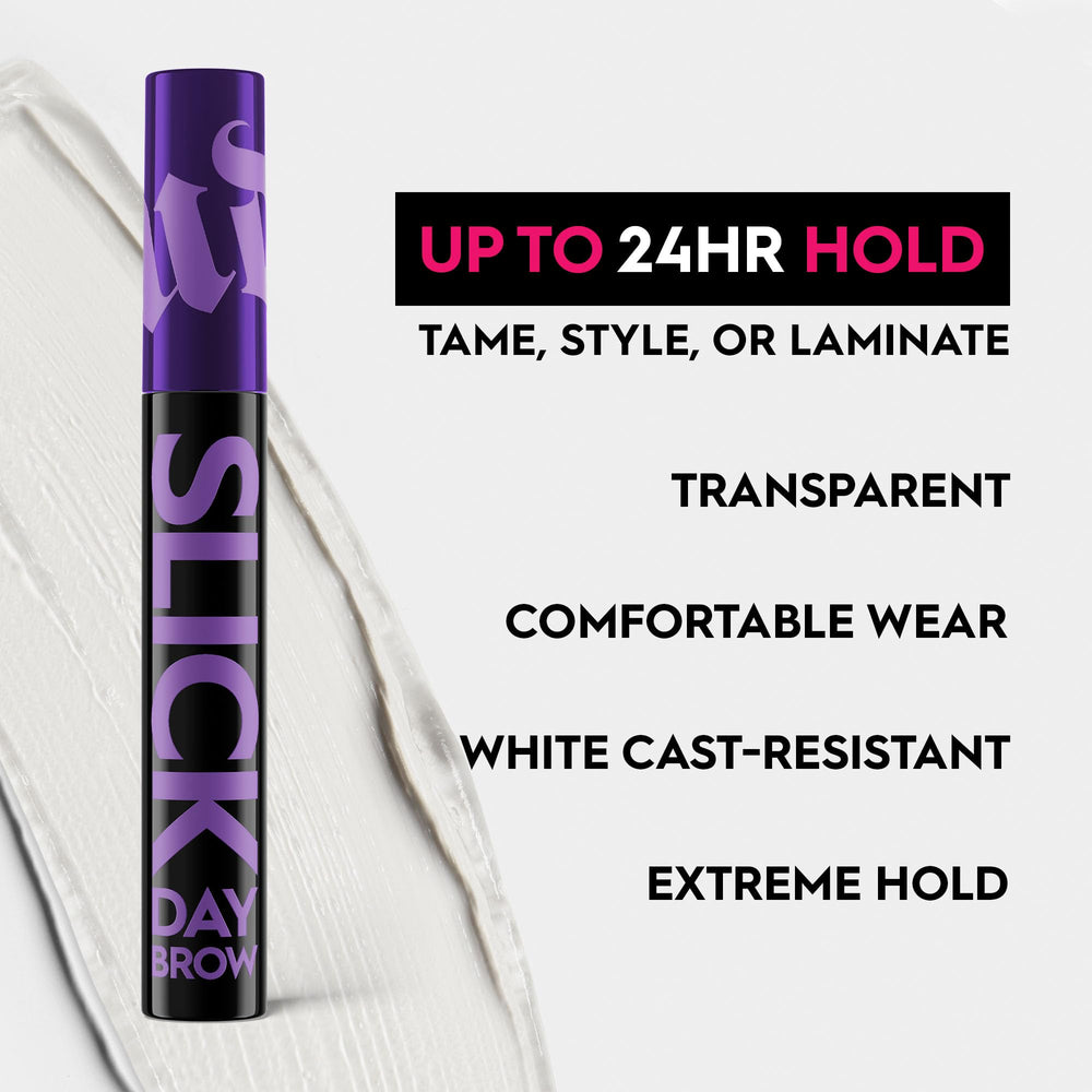 Urban Decay Slick Day Brow Gel application close-up with flat and comb tips.