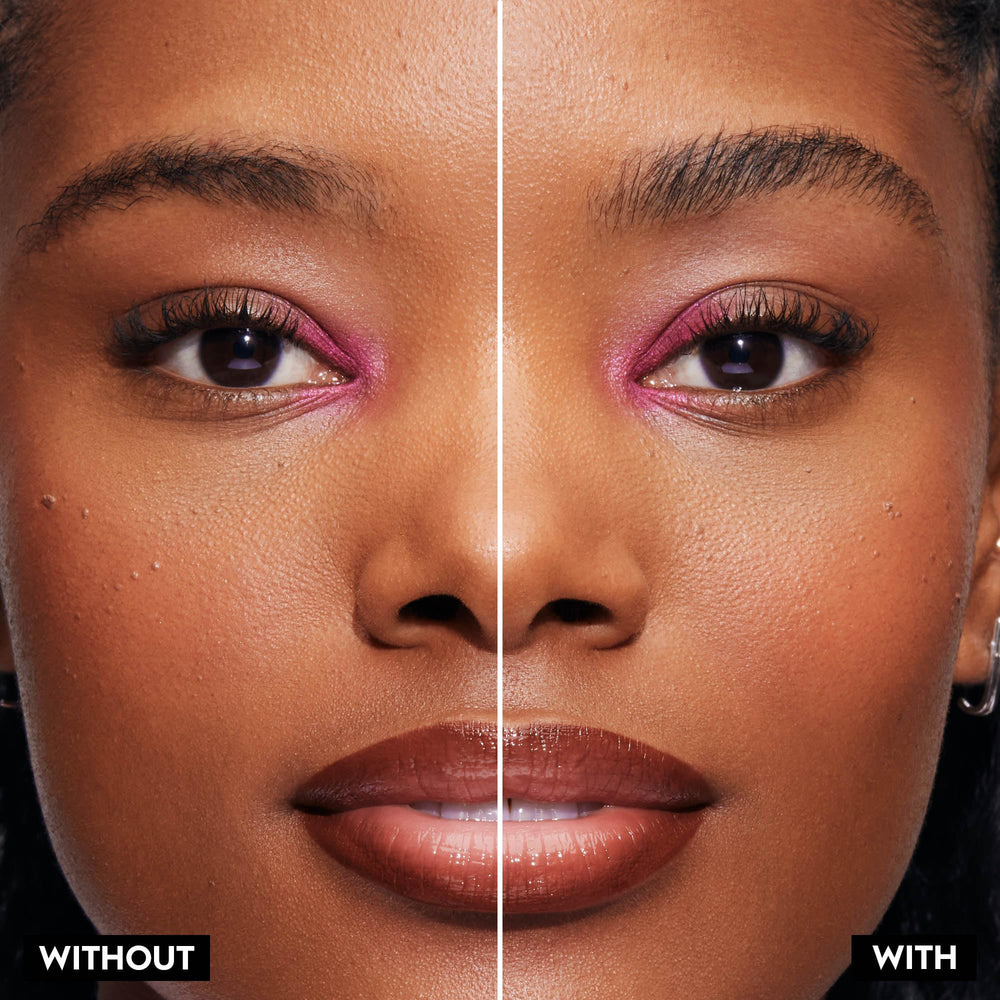 Urban Decay Slick Day Brow Gel dual-sided applicator demonstrates laminated brow look.