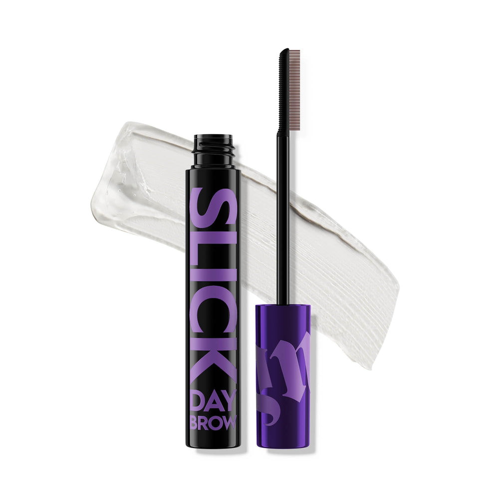 Urban Decay Slick Day Clear Brow Gel packaging shows strong hold for all-day lift.
