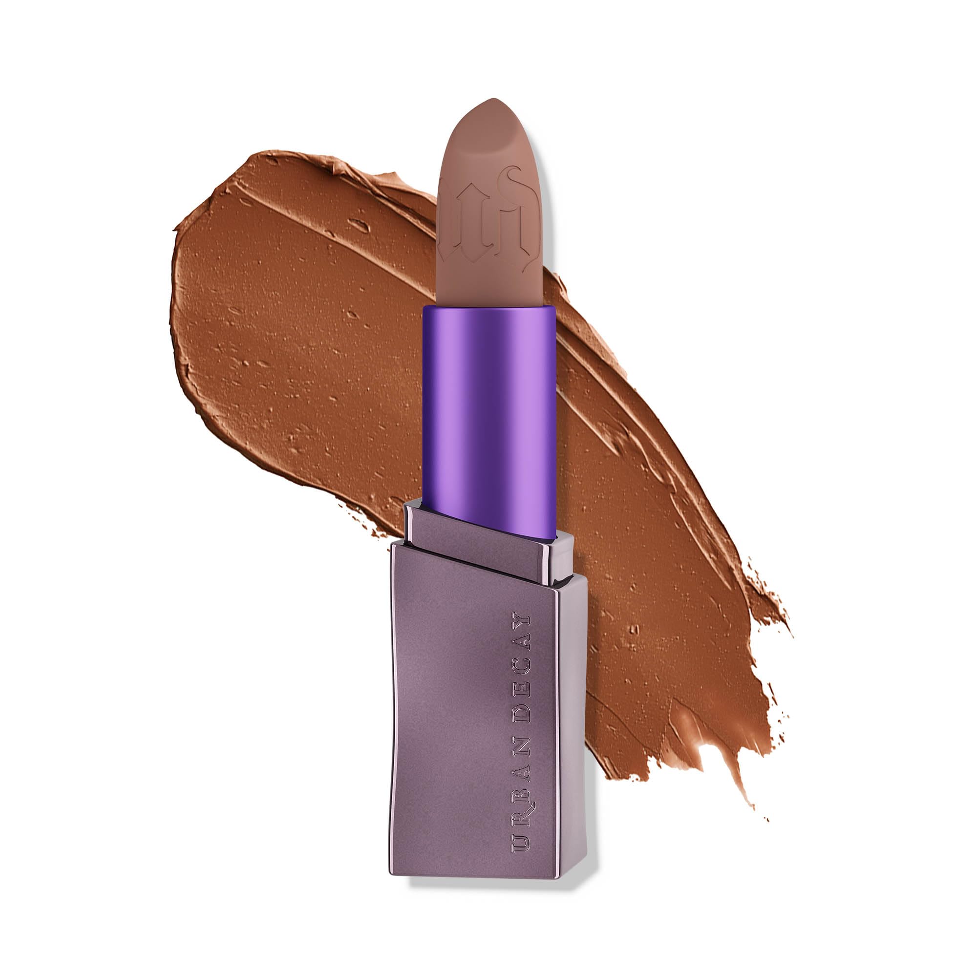 Urban Decay Vice Hydrating Lipstick 1993 taupe-brown swatch highlighting rich color and hydration.