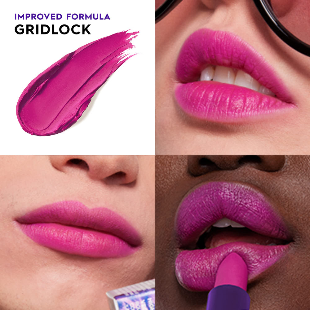 Urban Decay Vice Hydrating Lipstick bright berry swatch on lips for long-lasting color