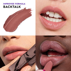 Urban Decay Vice Hydrating Lipstick creamy formula swatch promises smooth wear.