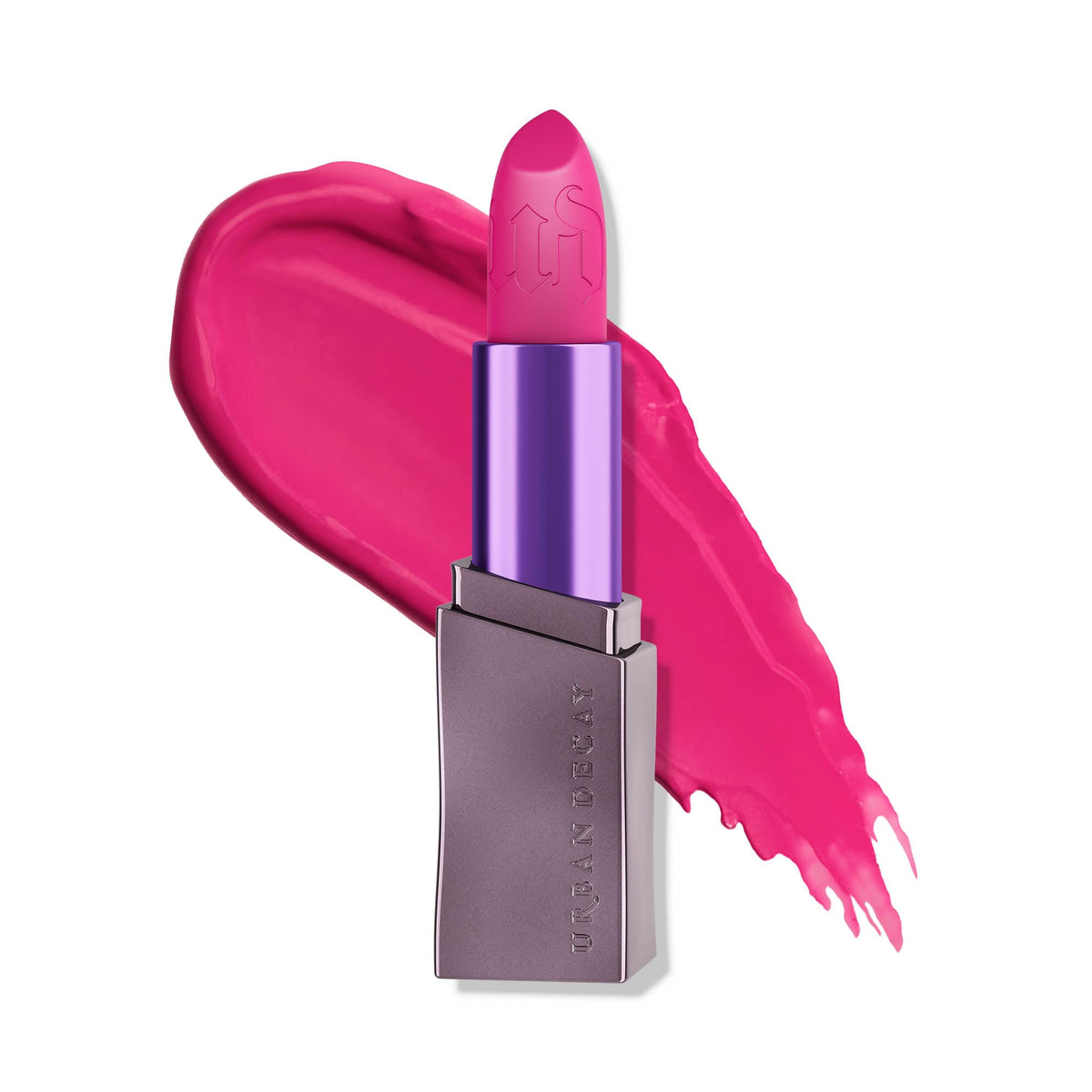 URBAN DECAY Vice Hydrating Lipstick Hollyweird swatch on lips shows creamy finish and vibrant color