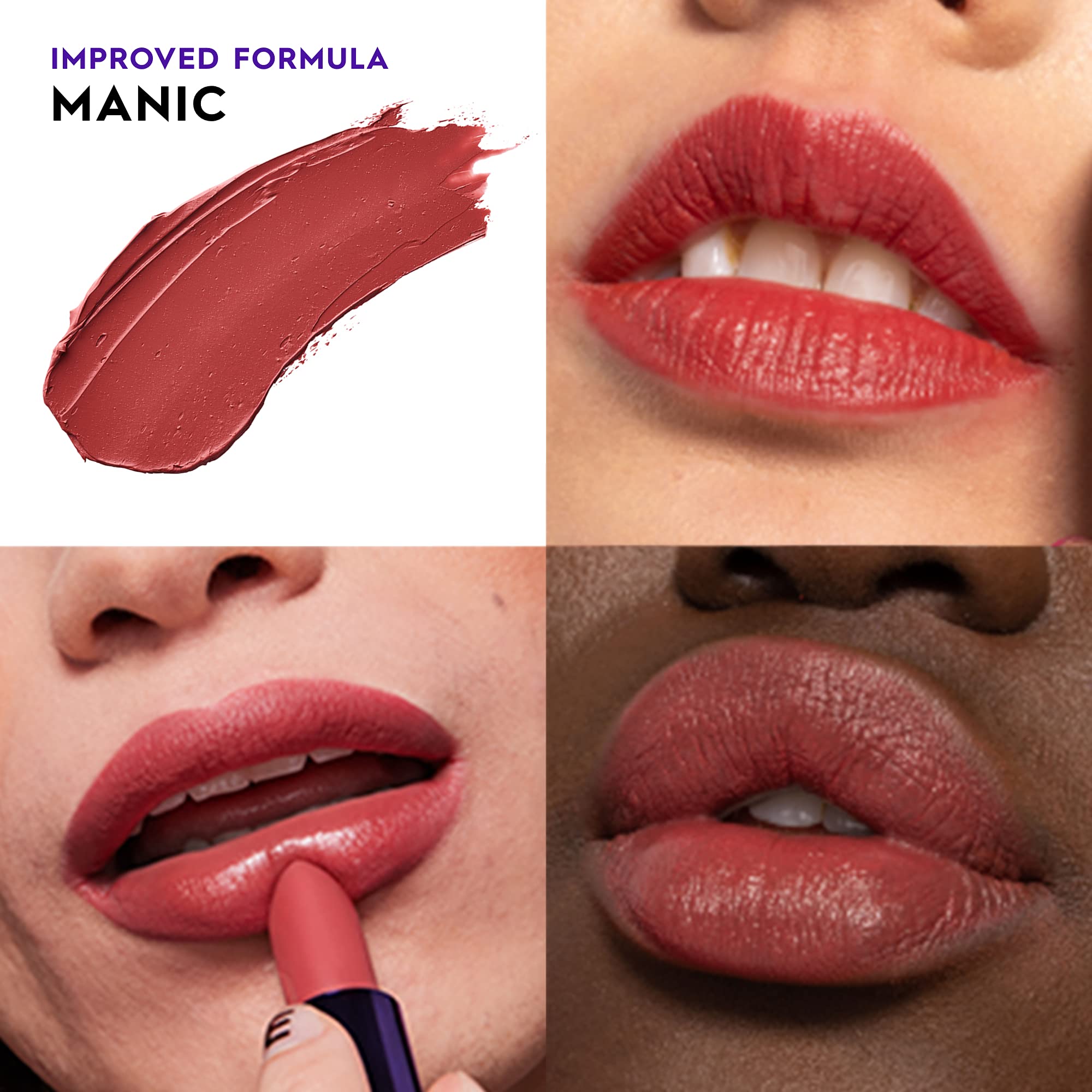 Urban Decay Vice Hydrating Lipstick Manic angled-tip application highlights precise color payoff.
