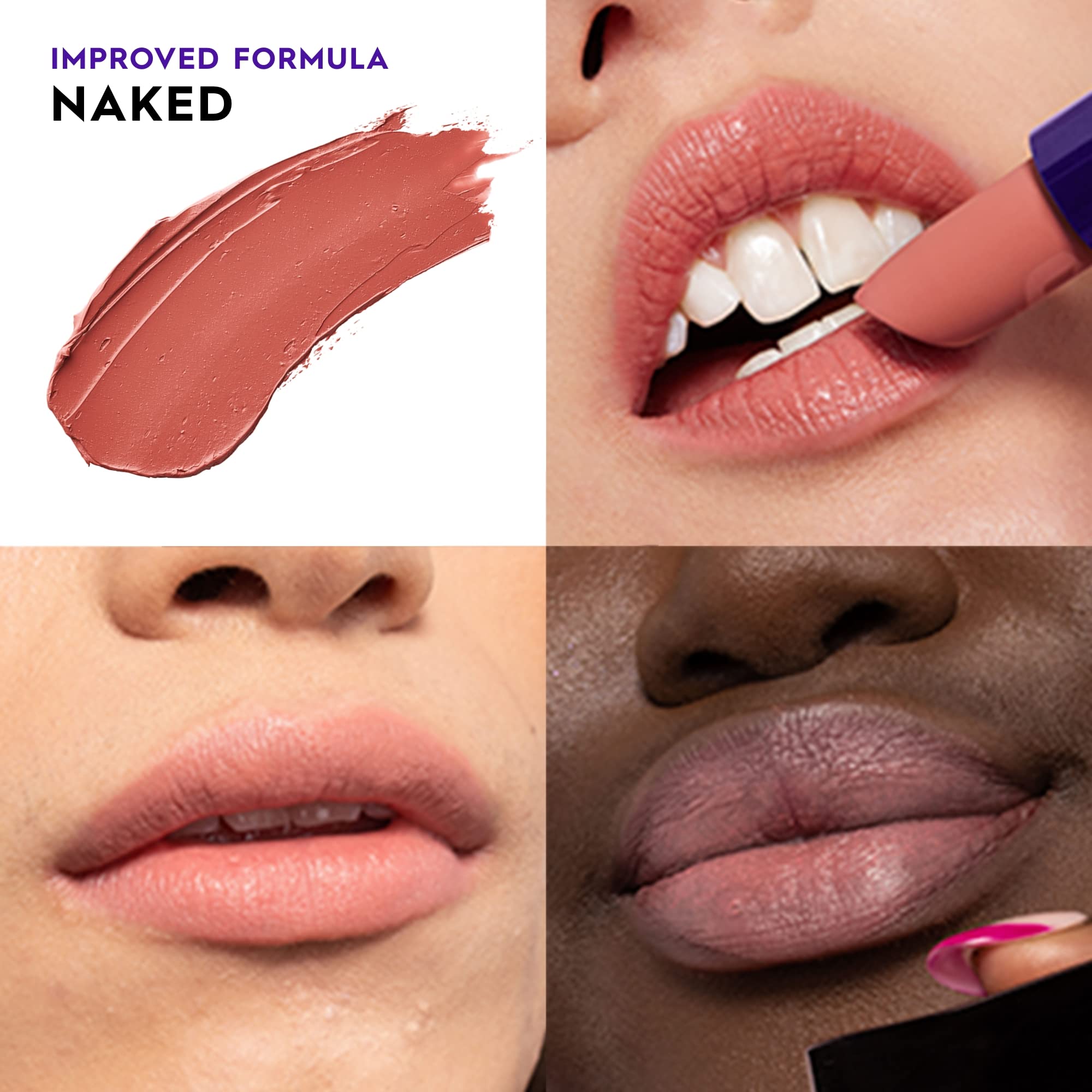 Urban Decay Vice Hydrating Lipstick swatch on lips shows longwear color.