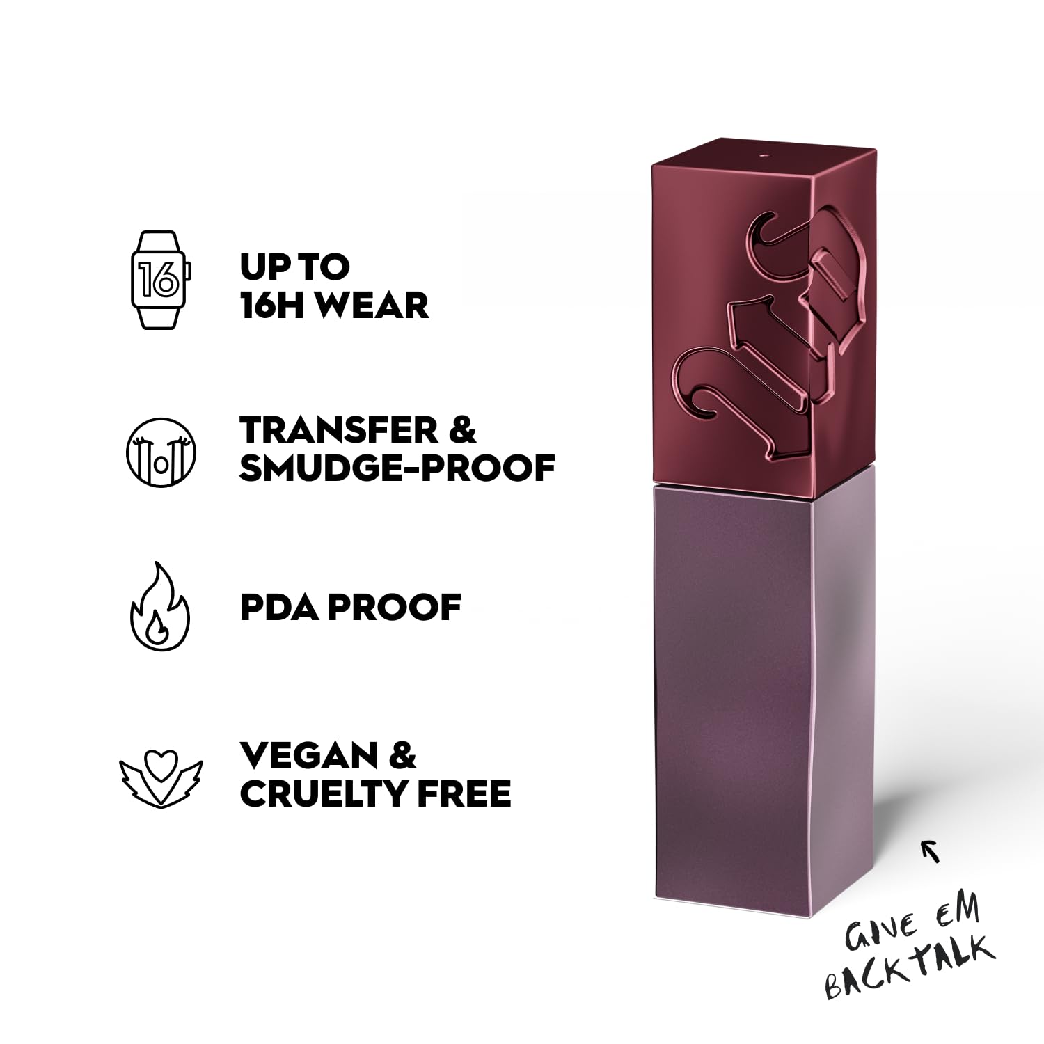 Urban Decay Vice Lip Bond application swatch shows one-swipe color.