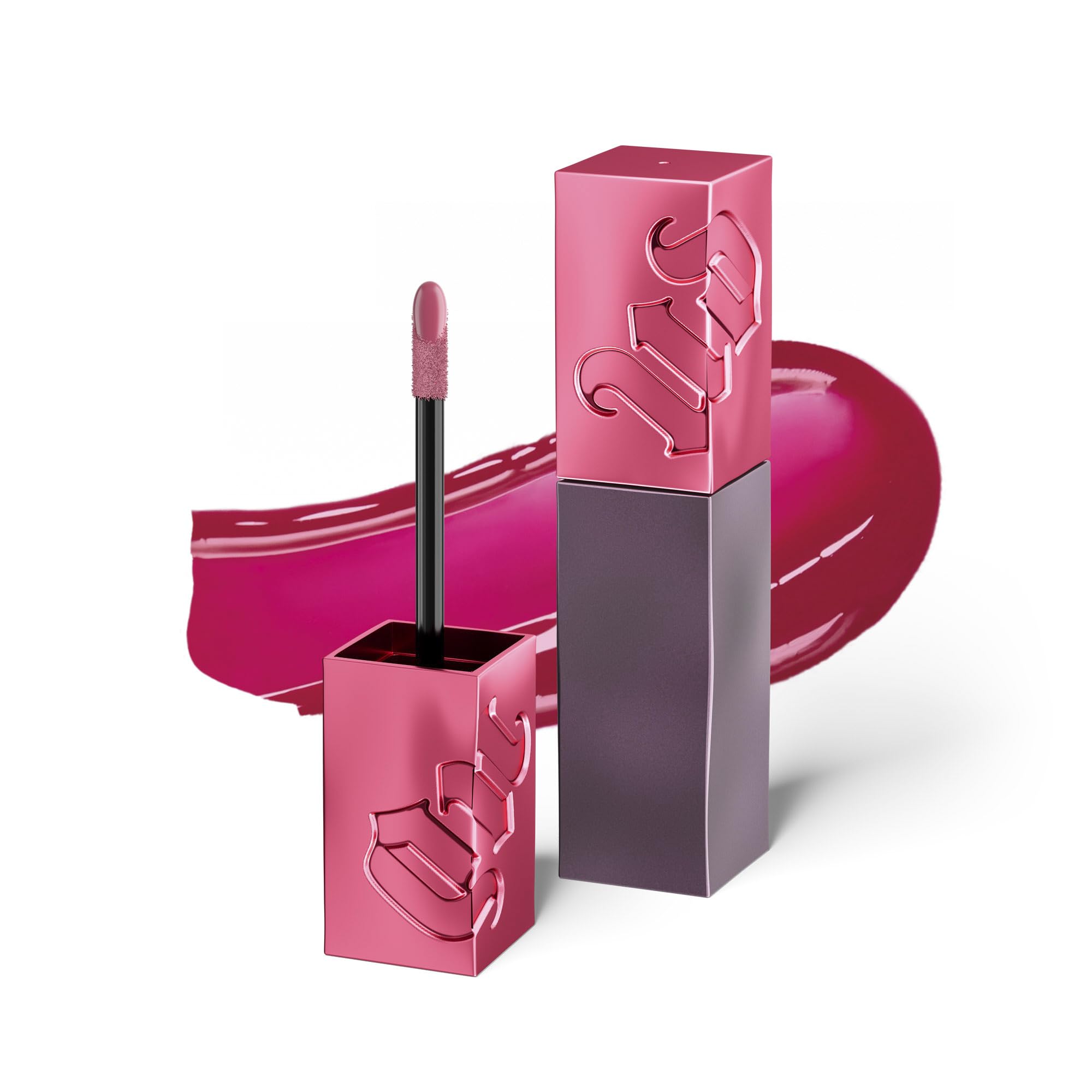 Urban Decay Vice Lip Bond Crushin swatch reveals vibrant magenta with longwear glossy shine.