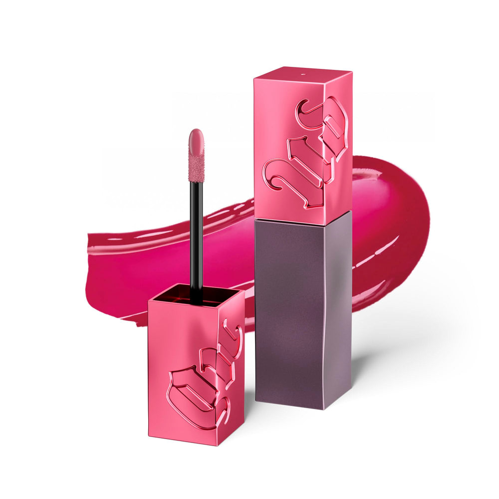 Urban Decay Vice Lip Bond Crushin swatch reveals vibrant magenta with longwear glossy shine.