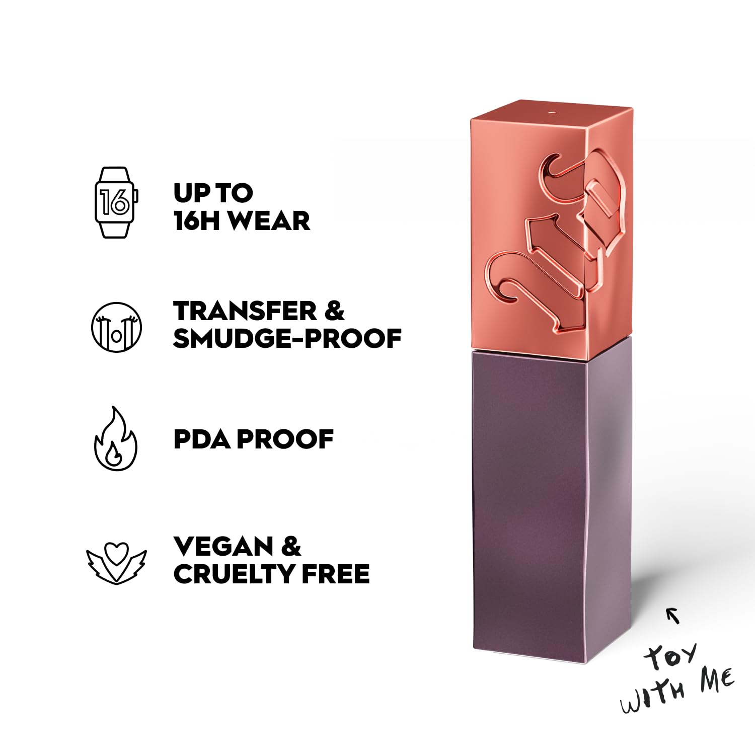 Urban Decay Vice Lip Bond swatch on lips highlights one swipe color payoff.