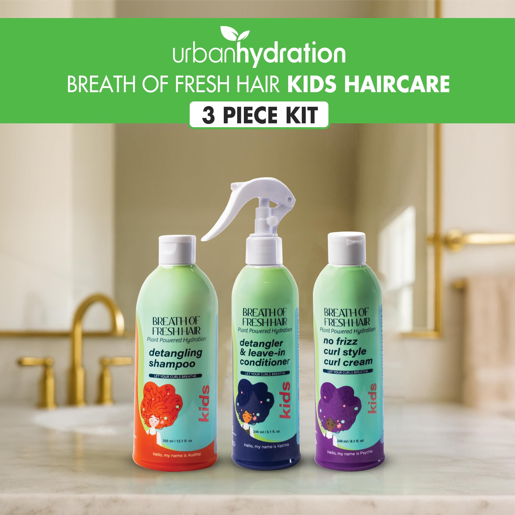 Urban Hydration Breath of Fresh Hair shampoo bottle demonstrates sulfate-free cleansing for soft, knot-free strands