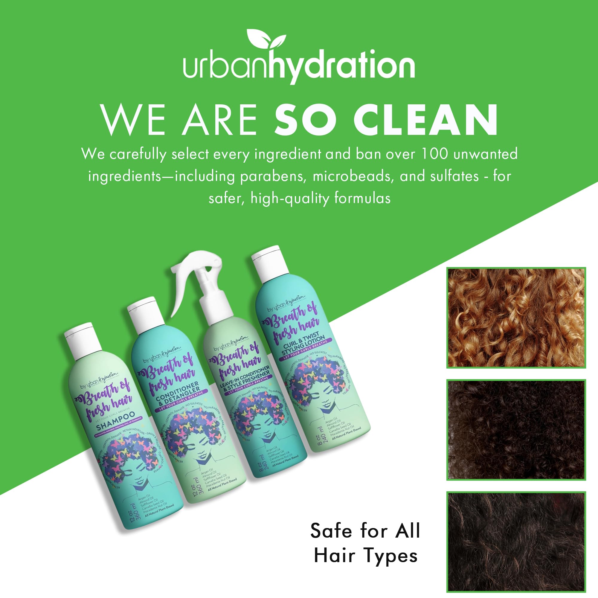 Urban Hydration Breath of Fresh Hair bottle in shower setup for easy routine