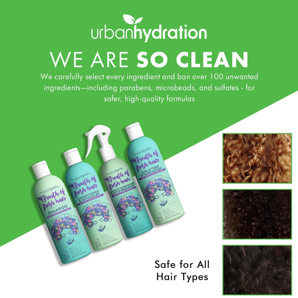 Urban Hydration Breath of Fresh Hair bottle in shower setup for easy routine