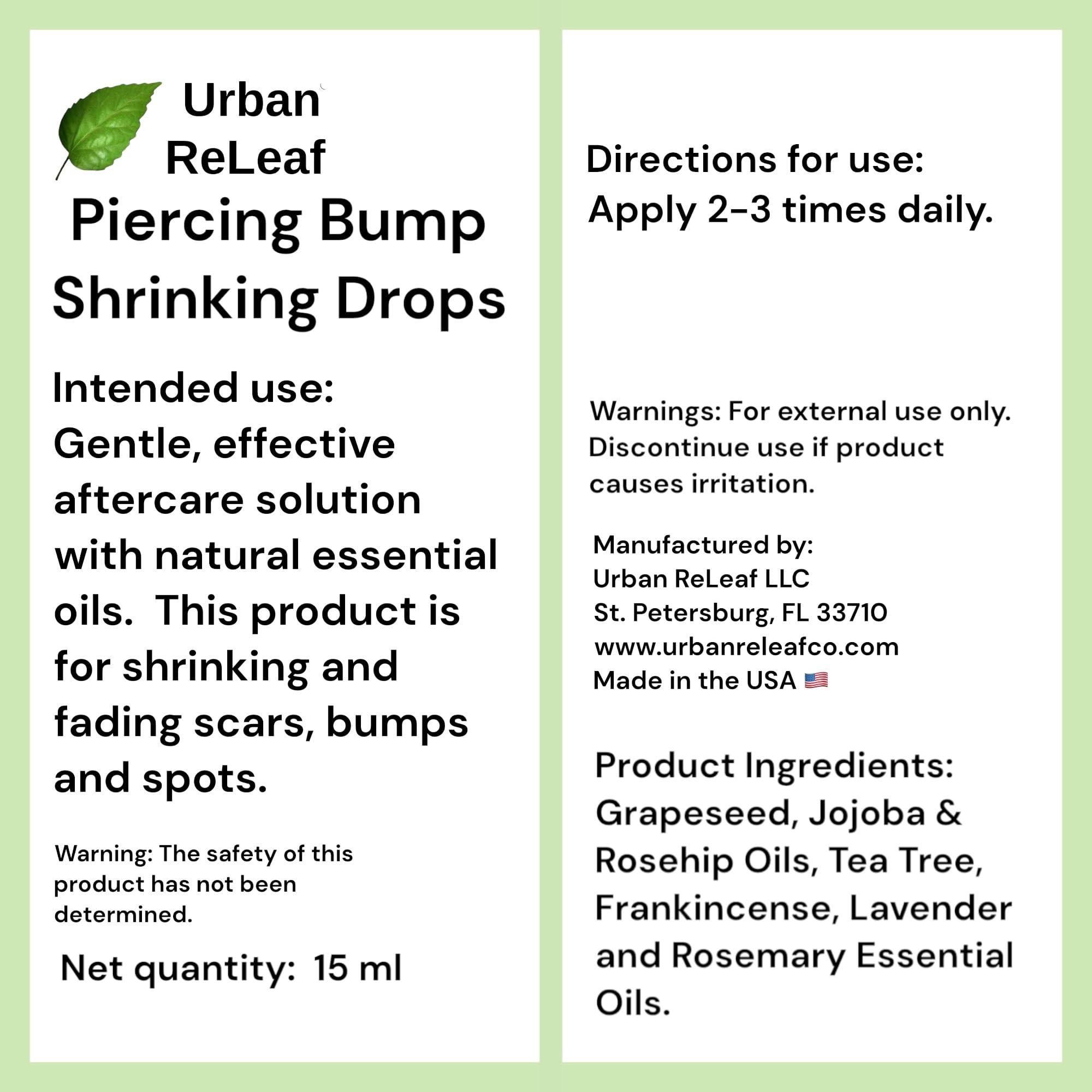 Urban ReLeaf piercing drops usage tips for daily care.