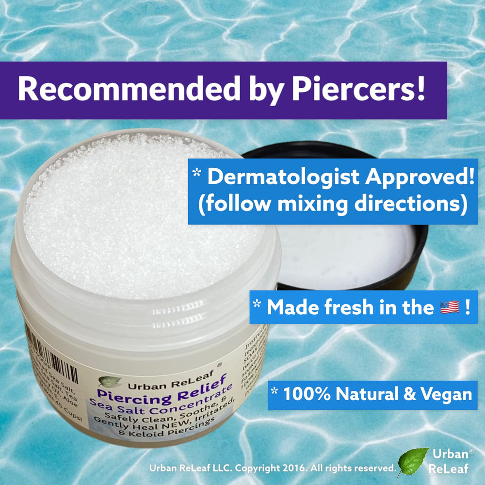 Urban ReLeaf Piercing Relief soak cup for a 5-minute pierce soak.