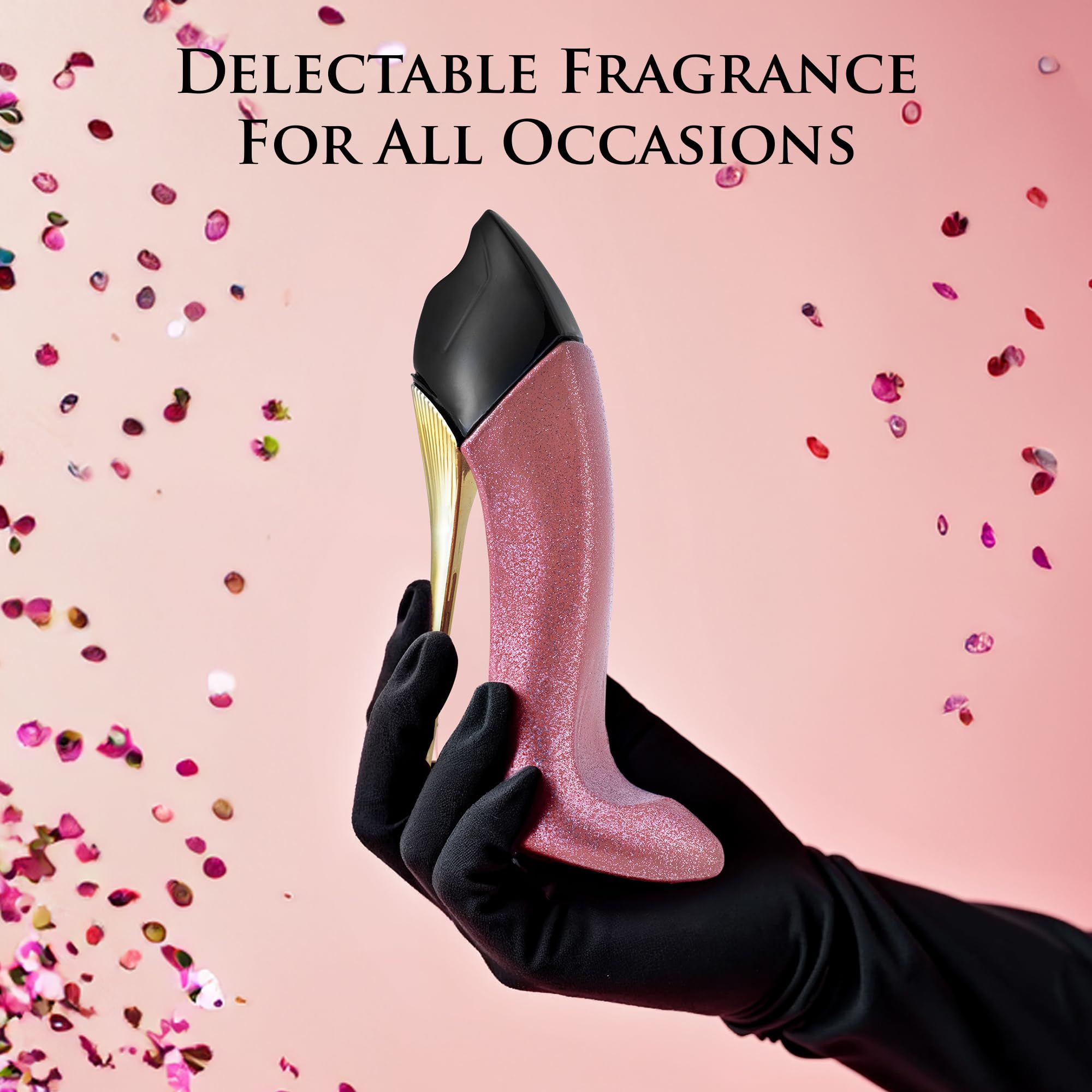 Urban Collection Bad Girl Glitter Edition glam setting enhances bottle presentation.
