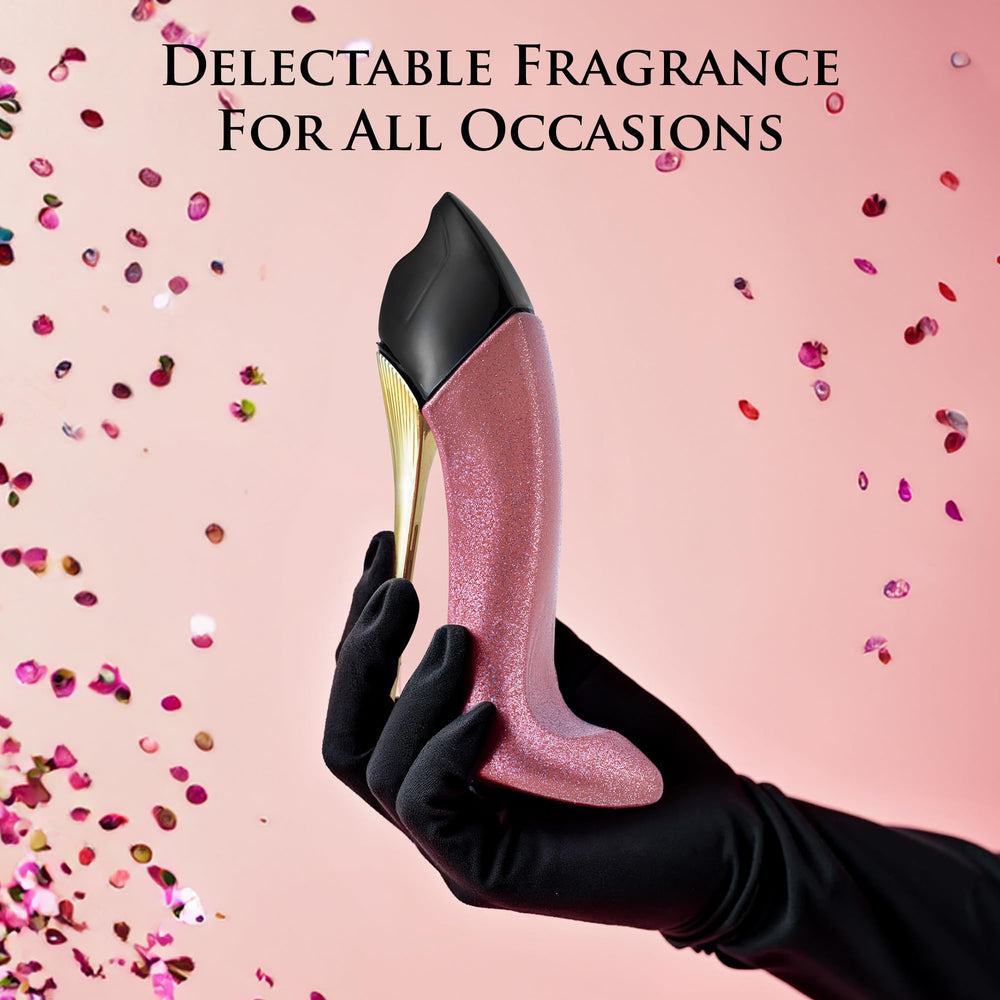 Urban Collection Bad Girl Glitter Edition glam setting enhances bottle presentation.
