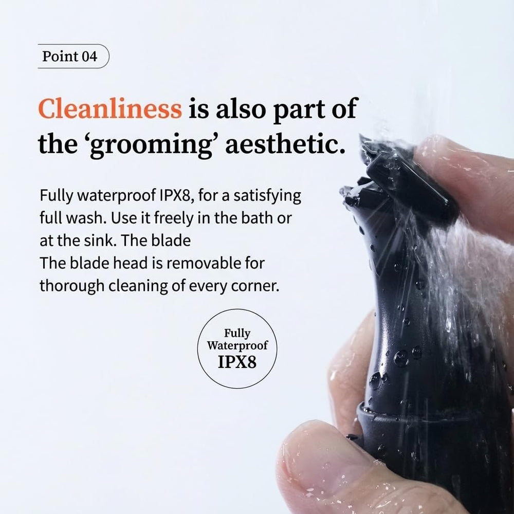 Urbaner Mustache Trimmer is IPX8 waterproof for easy cleaning and shower use.