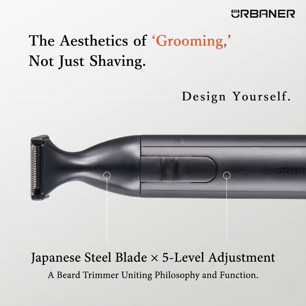 Urbaner Mustache Trimmer length settings 0-08-0-55 for customizable grooming.