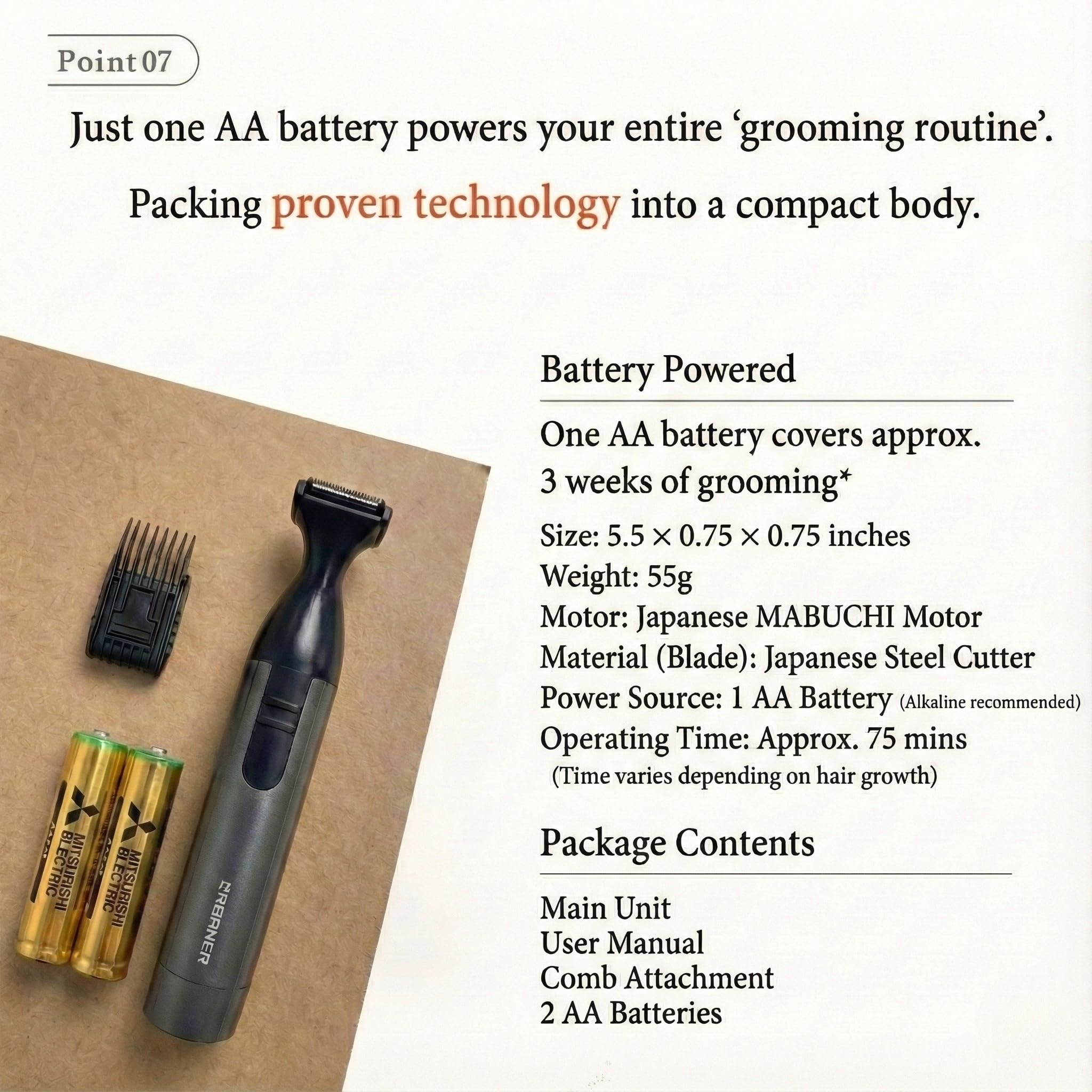 Urbaner Mustache Trimmer compact travel-friendly design fits in bags and grooming kits.