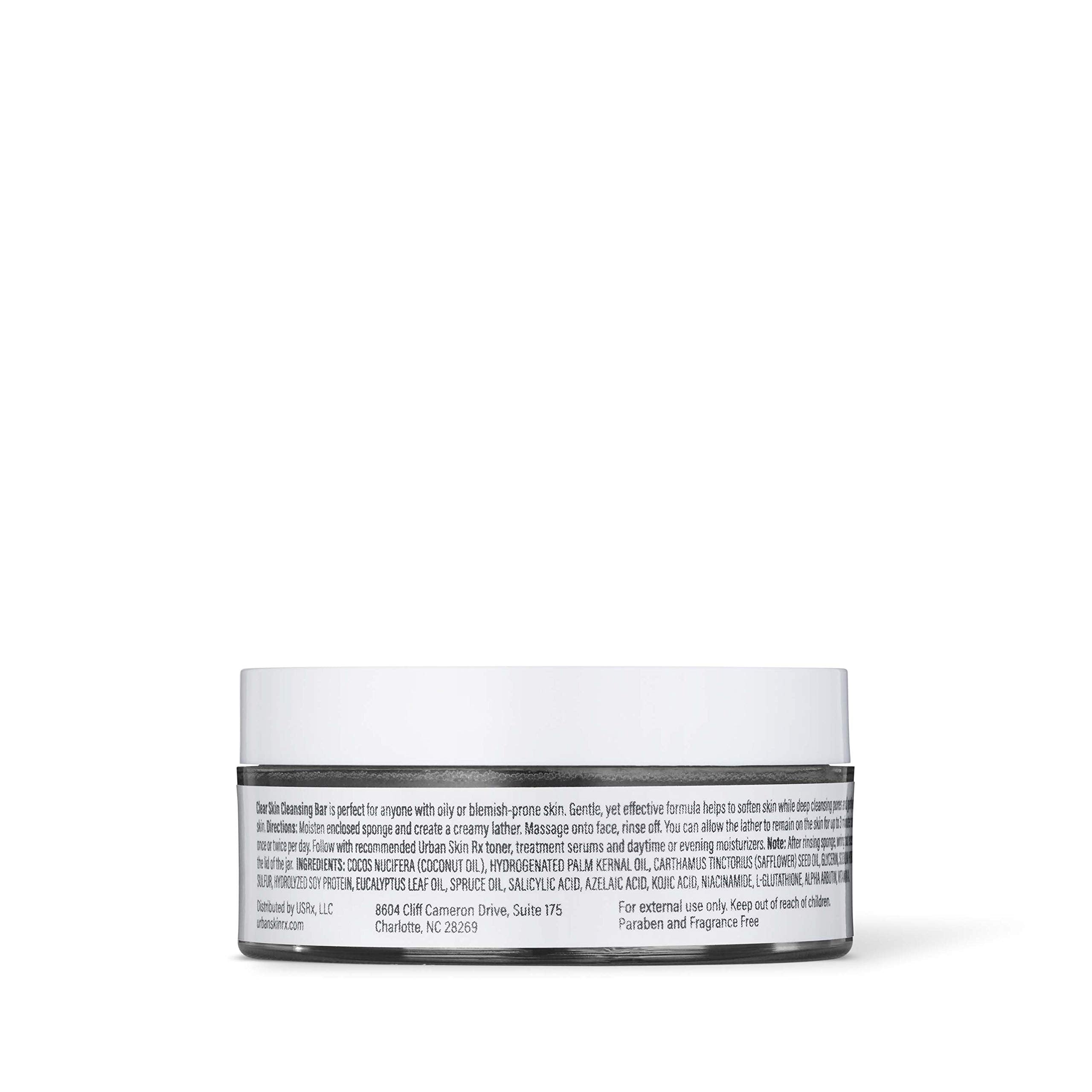 Urban Skin Rx Clear Skin Bar on bathroom sink ready for daily cleansing routine.