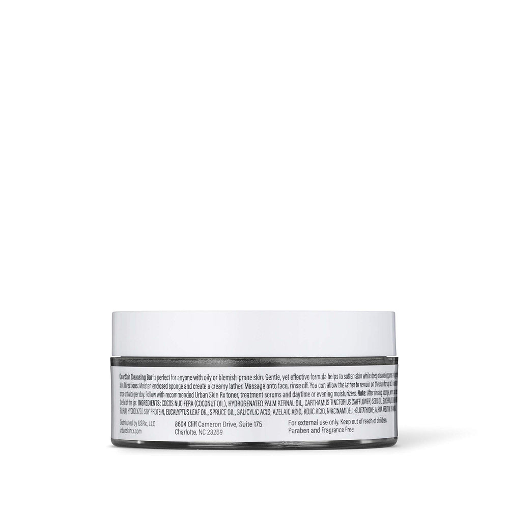 Urban Skin Rx Clear Skin Bar on bathroom sink ready for daily cleansing routine.