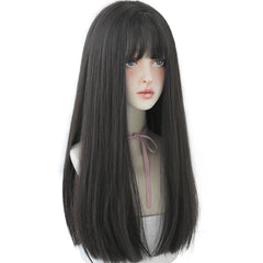 URCGTSA 22-inch wig straight bangs black for everyday wear.