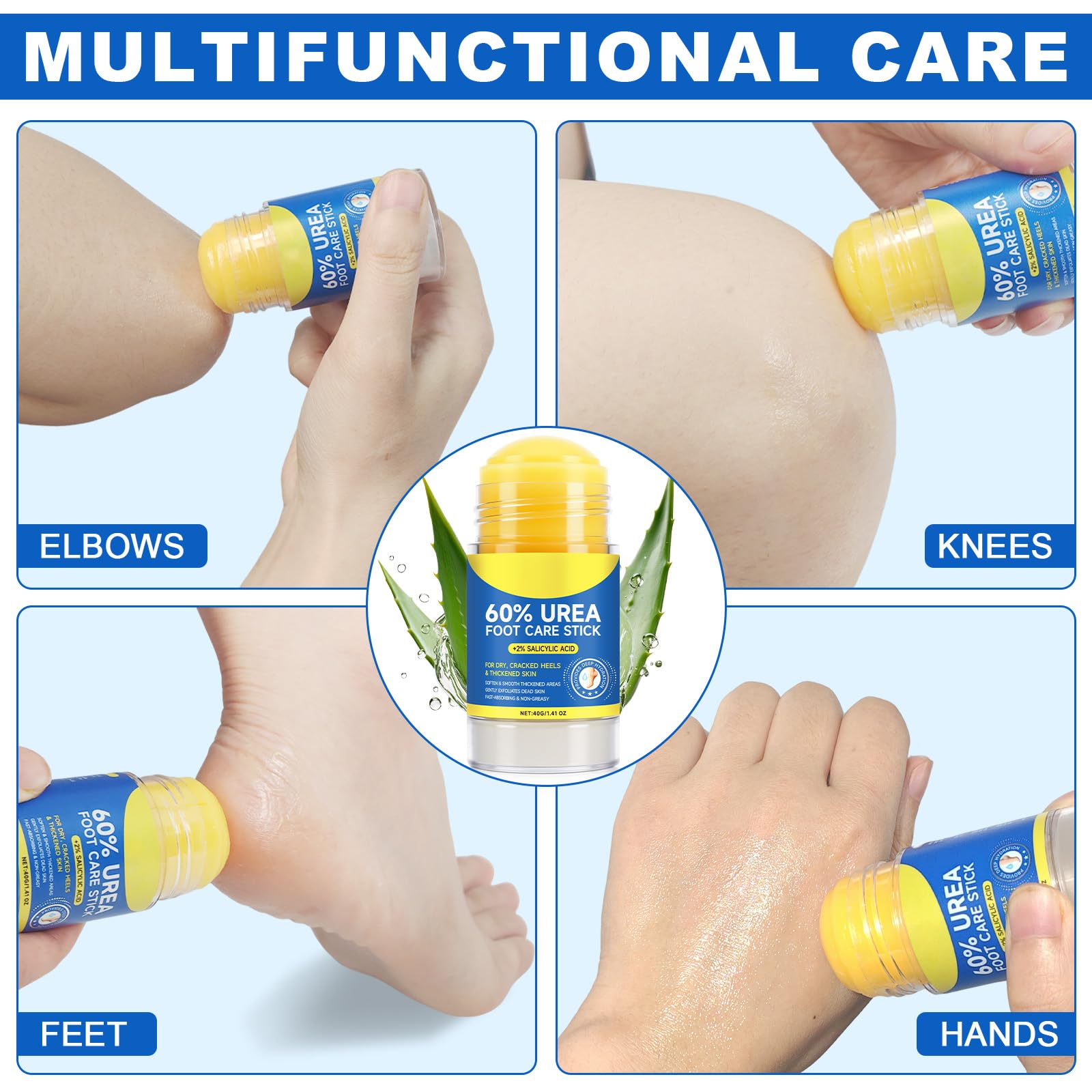 Urea foot cream before-after image illustrating smoother, hydrated feet