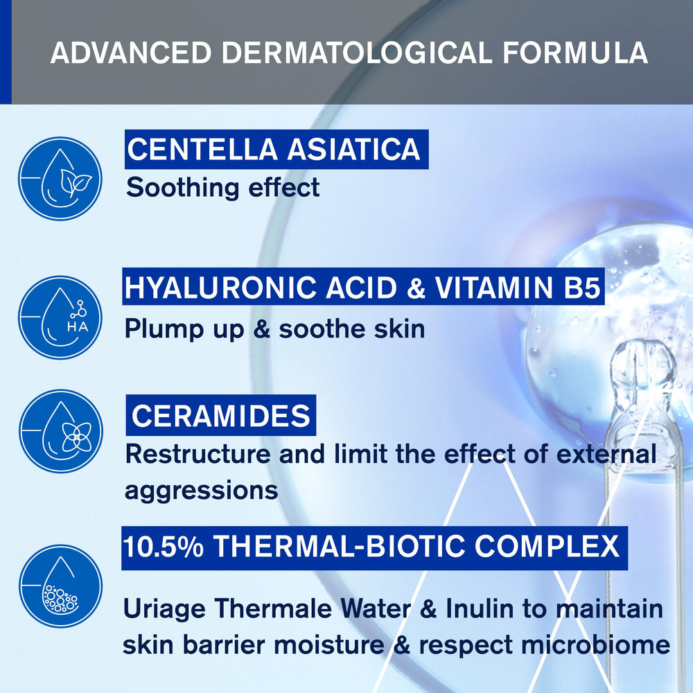 Uriage Cica-Daily Cream hyaluronic acid emphasis shows hydrating care.