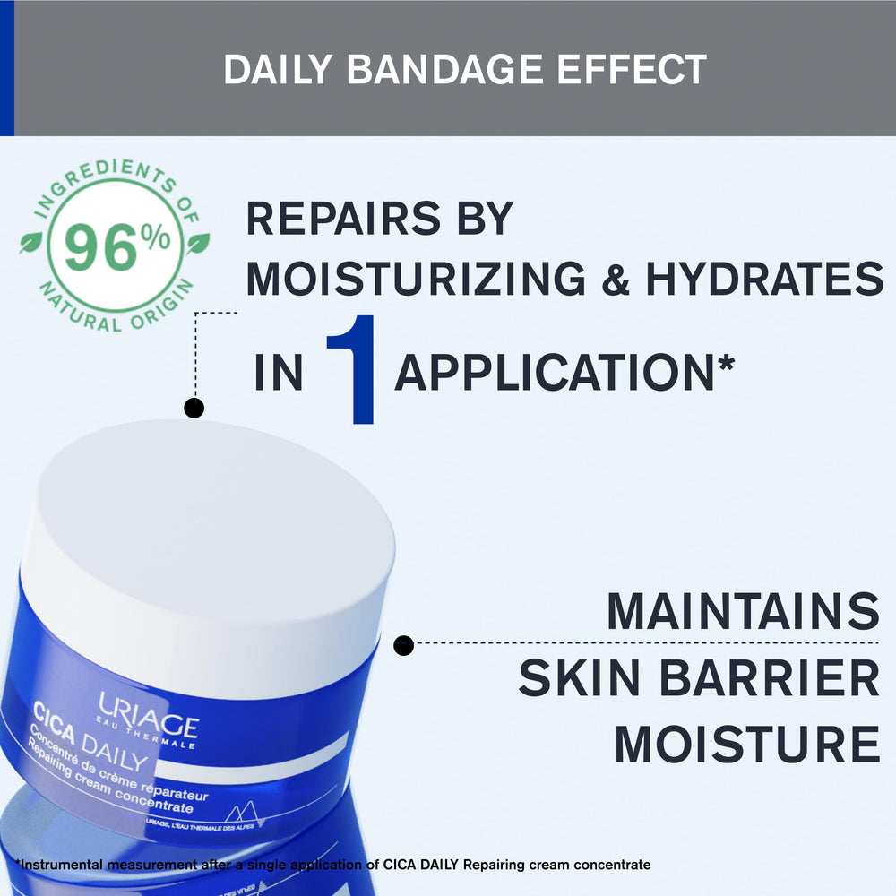 Uriage Cica-Daily Cream texture close-up reveals lightweight formula for sensitive skin.