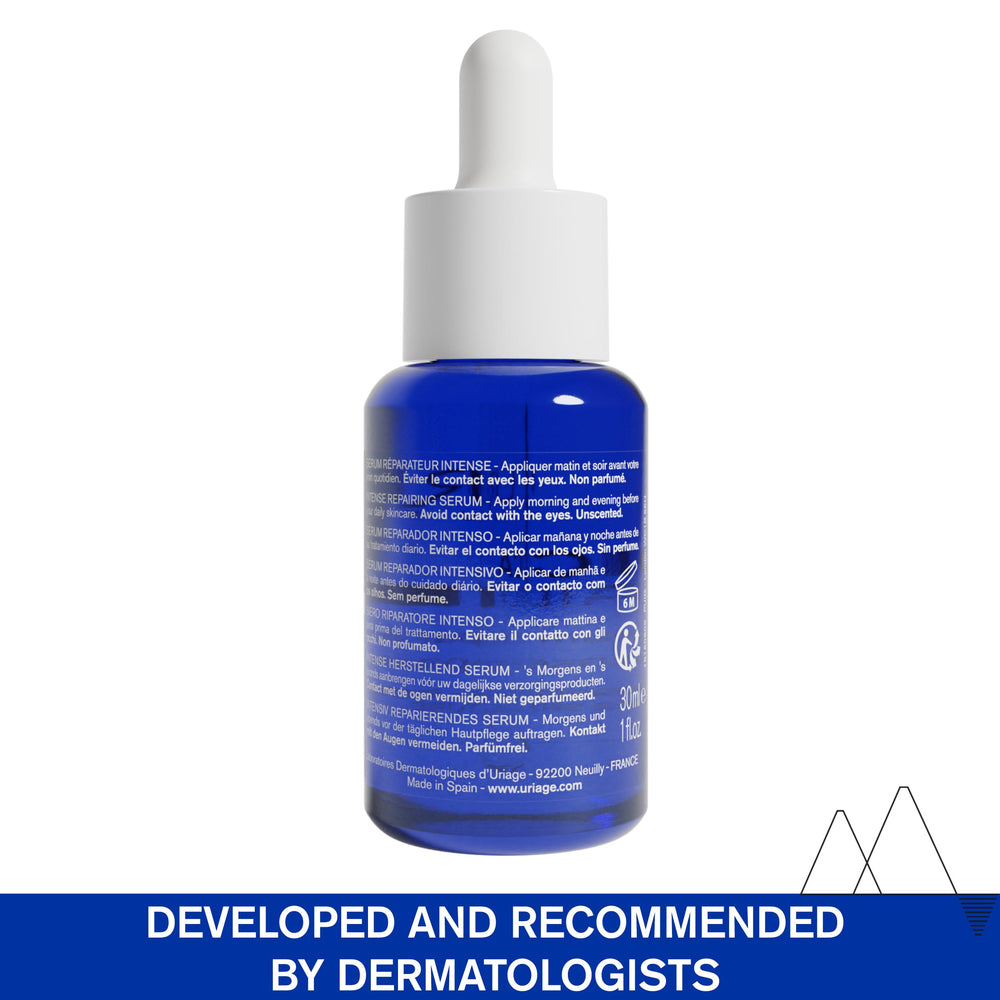Uriage Cica-Daily Serum 30ml bottle on vanity suggesting daily repair use