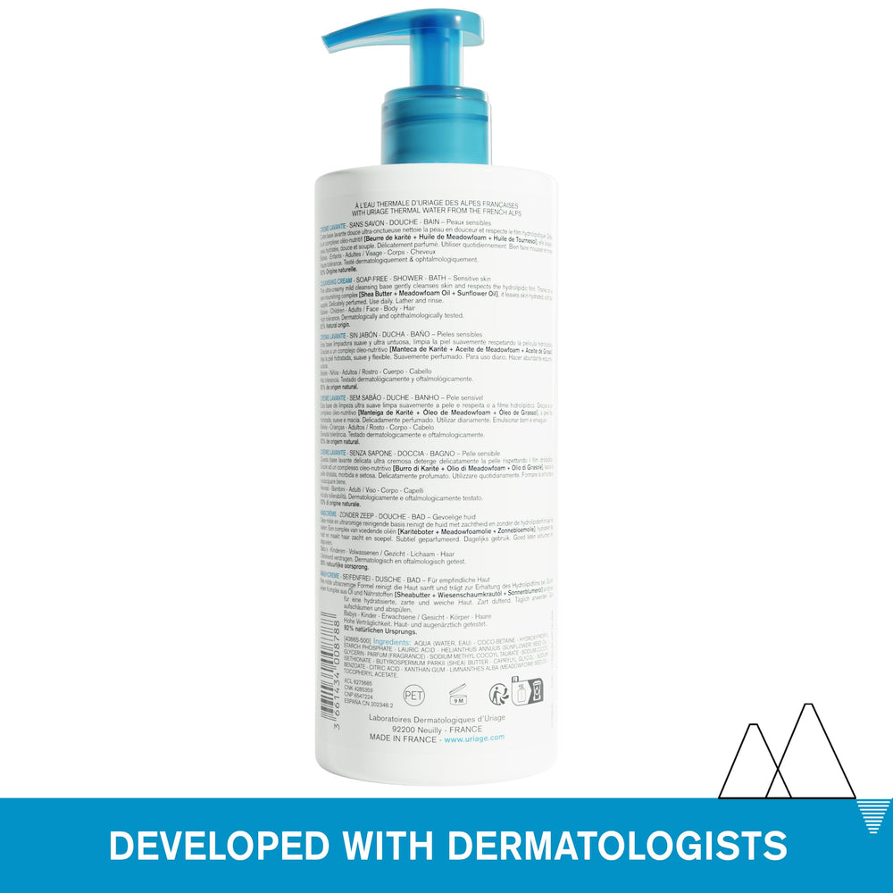 Uriage cleanser foam close-up shows rich lather for comfortable cleansing