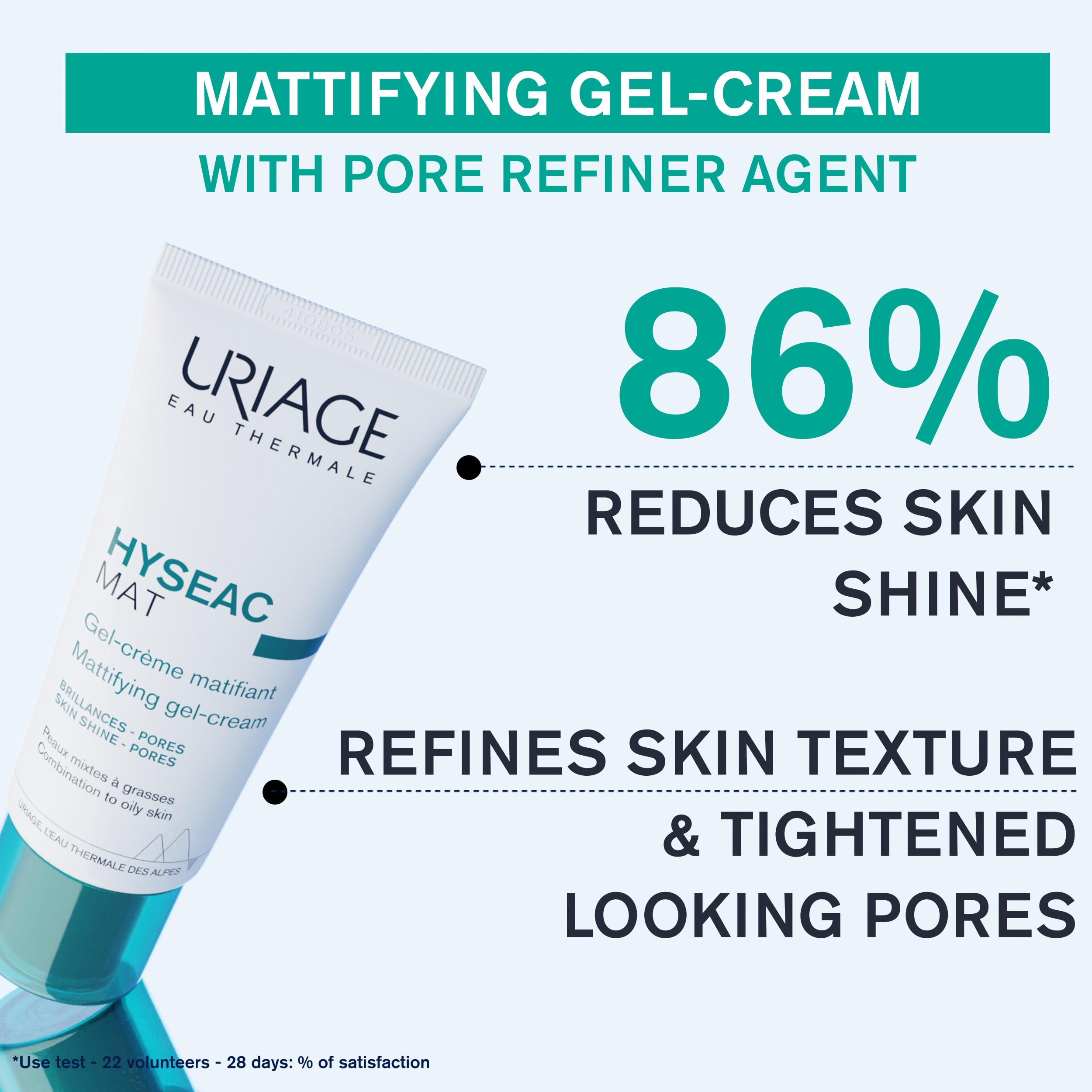 Uriage Hyseac mat finish swatches emphasizing breathable matte look