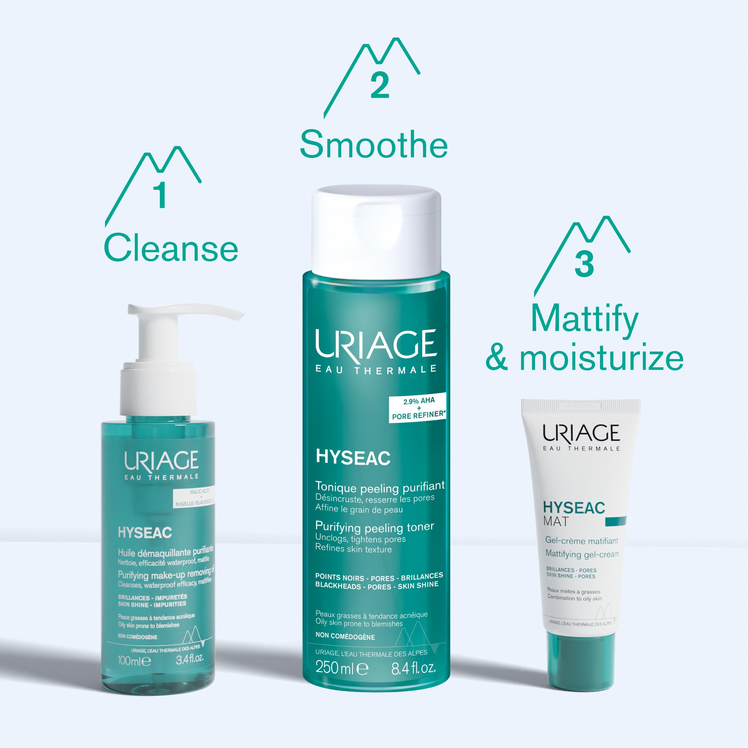 Uriage Hyseac mat packaging outer shot highlighting travel-friendly 40 ml size