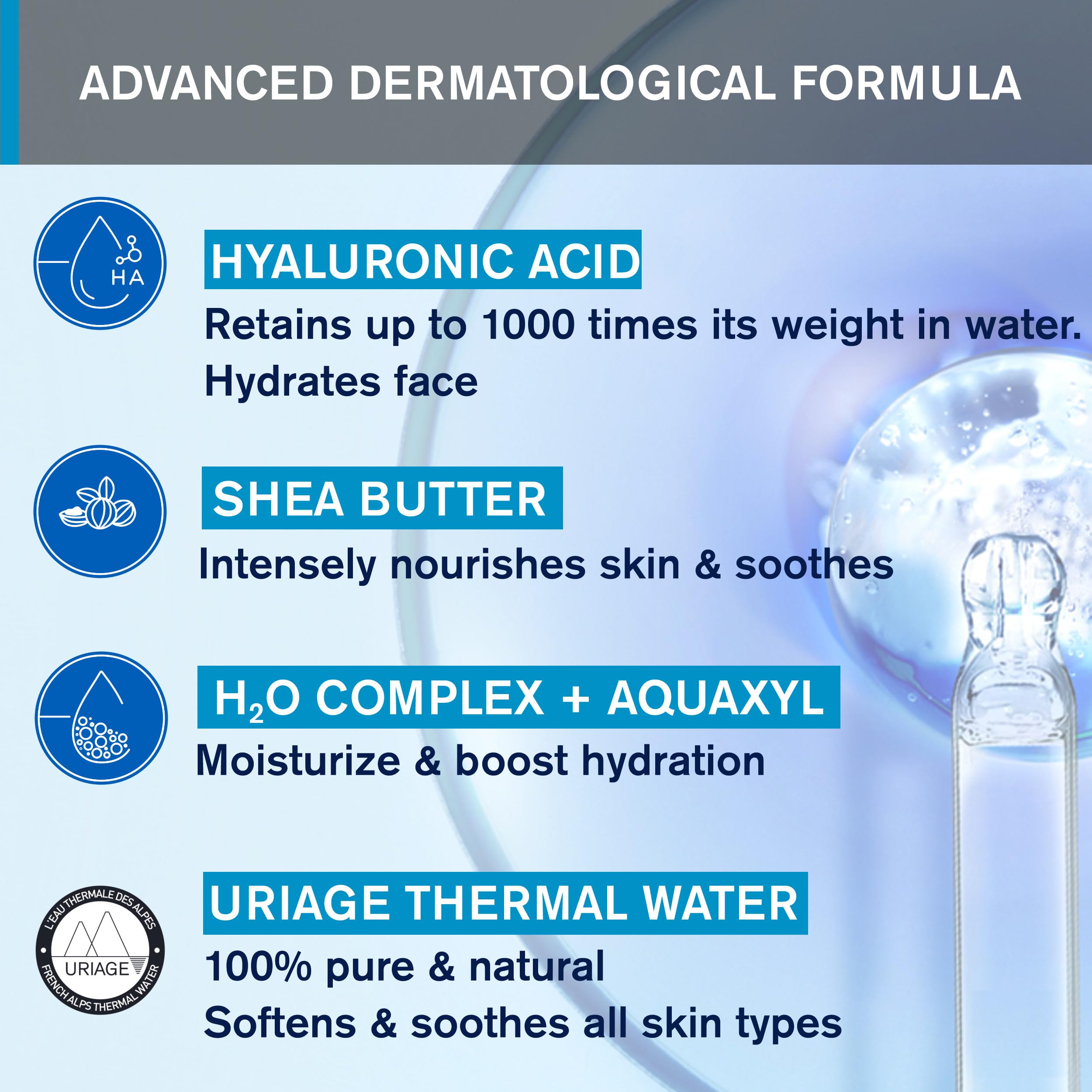 URIAGE Rich Water Cream hyaluronic-acid infusion supports plump, refreshed complexion.