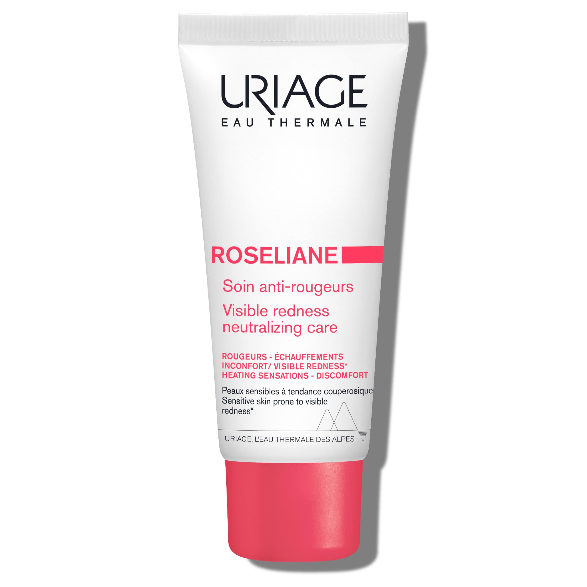 Uriage Roseliane cream tube closeup showing soothing redness and hydration.