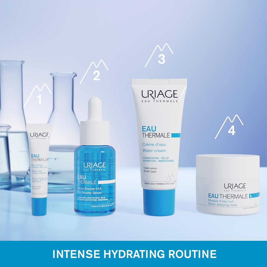 Uriage Serum Booster H.A. product shot highlighting paraben-free formula.
