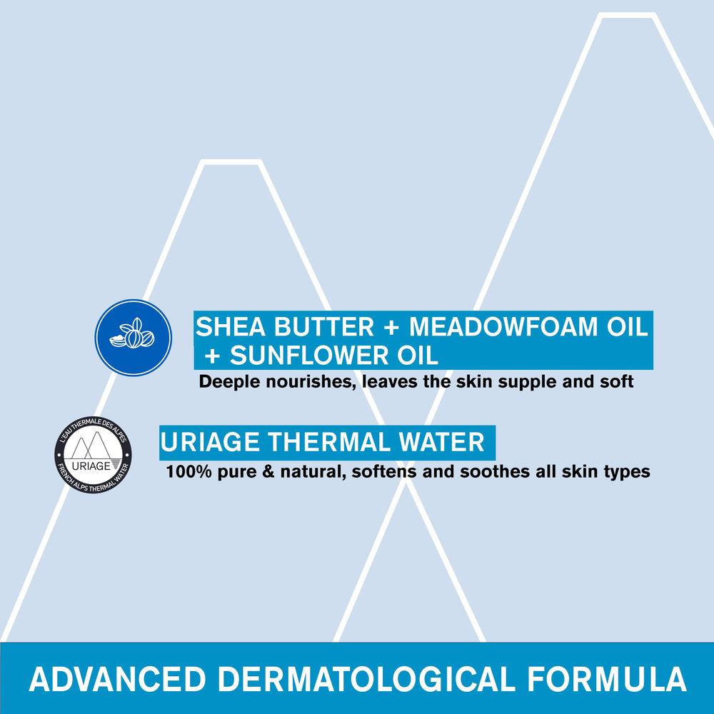 Uriage formula on skin after use suggests a soft, hydrated feel