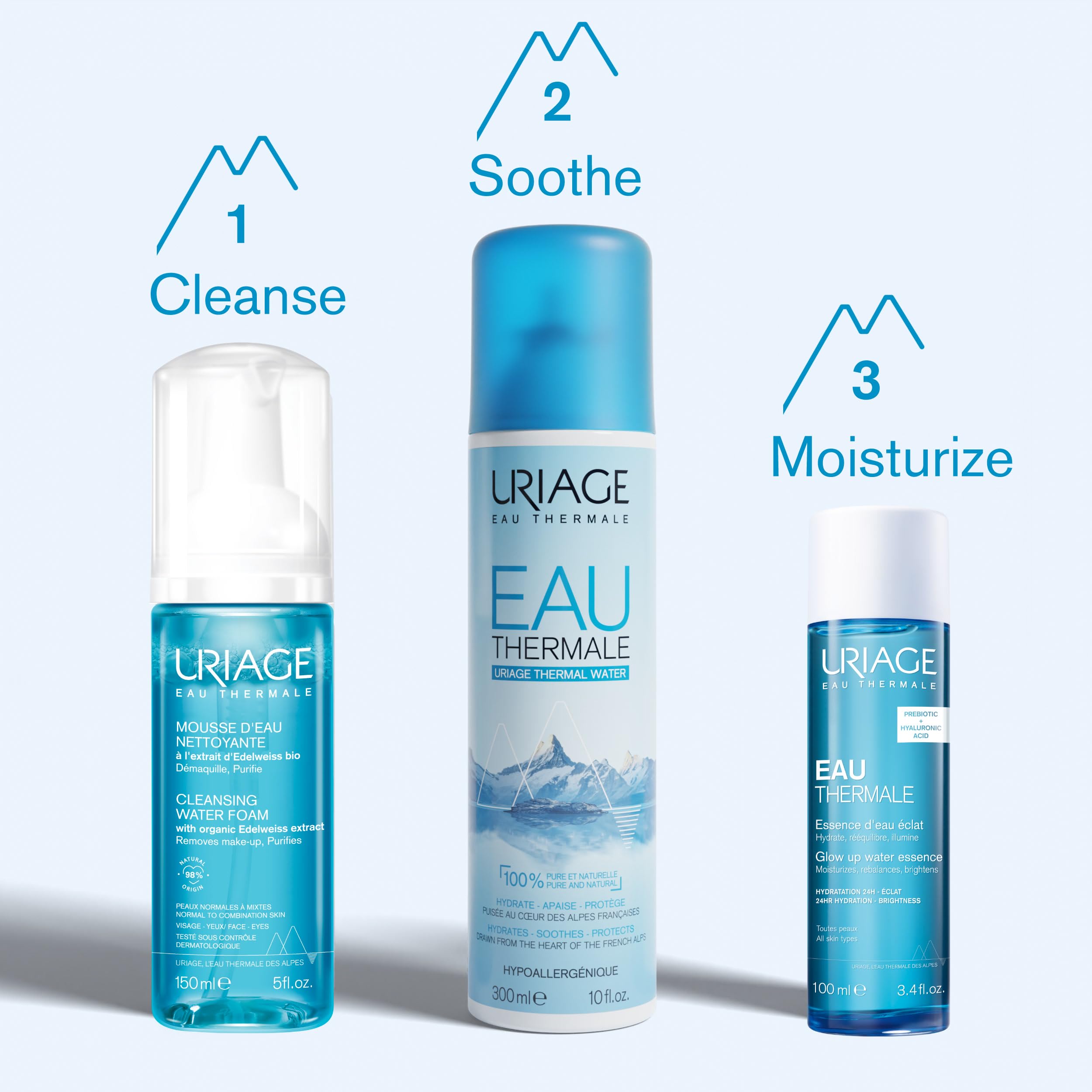 Uriage Thermal Water Essence packaging display fits neatly on shelves.