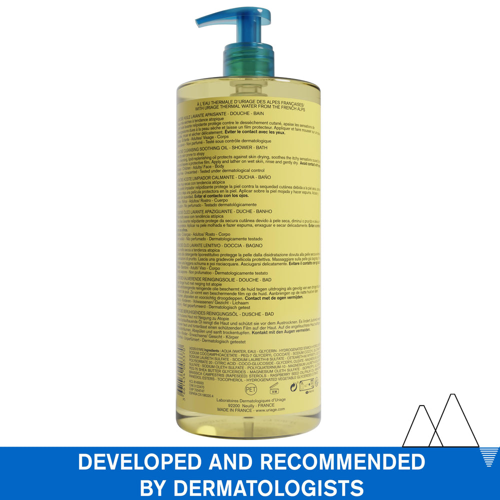 Uriage Xémose cleansing oil used in bath for a nourishing body cleansing routine.
