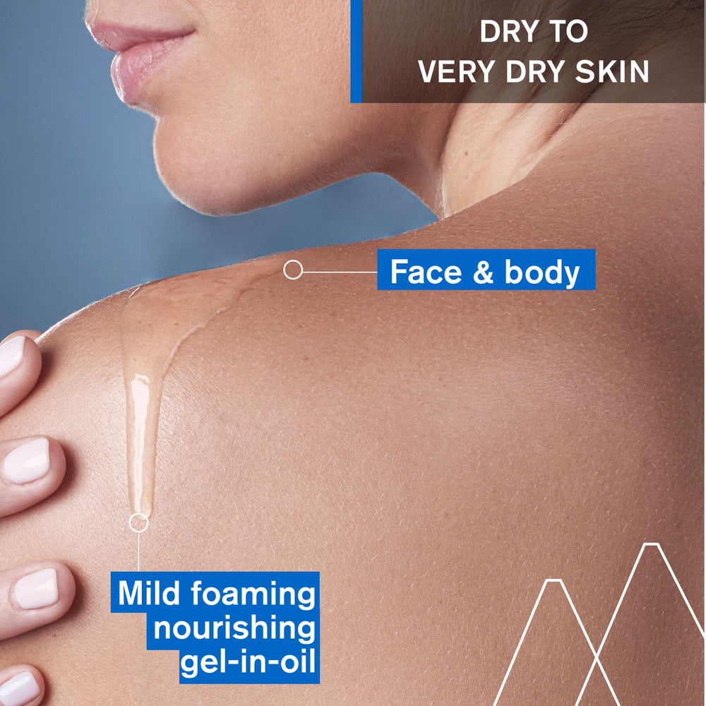 Uriage Xémose cleansing oil applied to face and body for nourishing care.