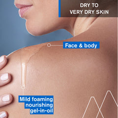 Uriage Xémose cleansing oil applied to face and body for nourishing care.